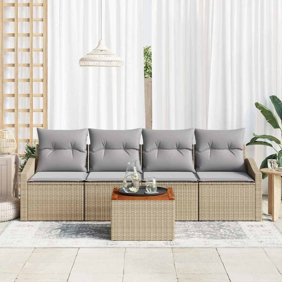 Tuinbankenset met opslag 5 pcs Beige en Licht Grijs poly rattan