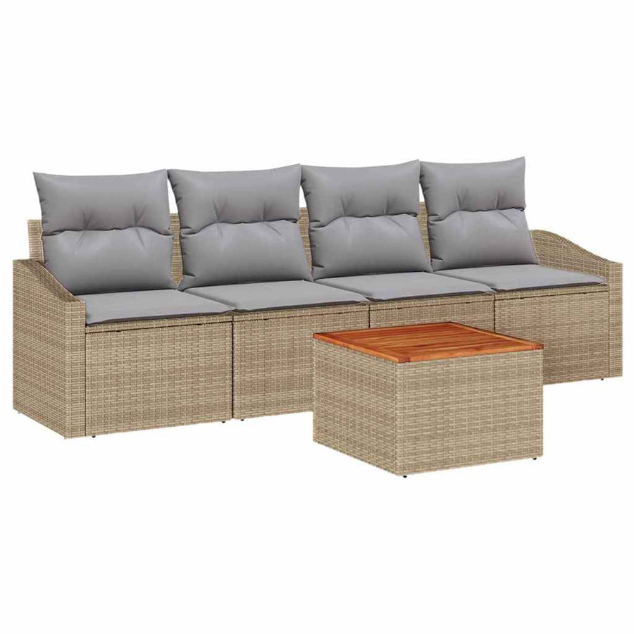 Tuinbankenset met opslag 5 pcs Beige en Licht Grijs poly rattan