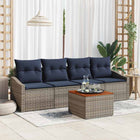 Tuinbankenset poly rattan 5-delig grijs marineblauw