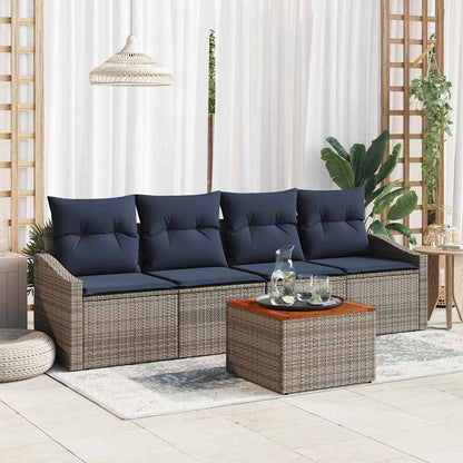 Tuinbankenset met opslag 5 pcs Grijs en Marineblauw poly rattan