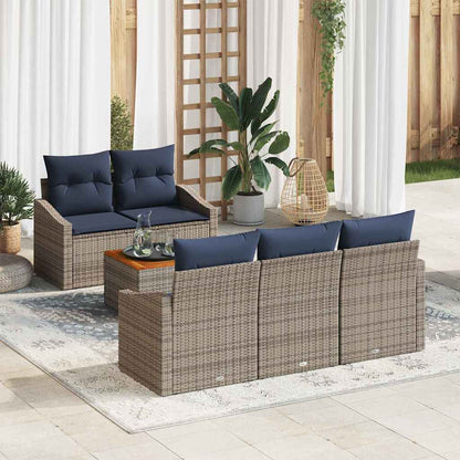 Tuinbankenset met opslag 6 pcs Grijs en Marineblauw poly rattan