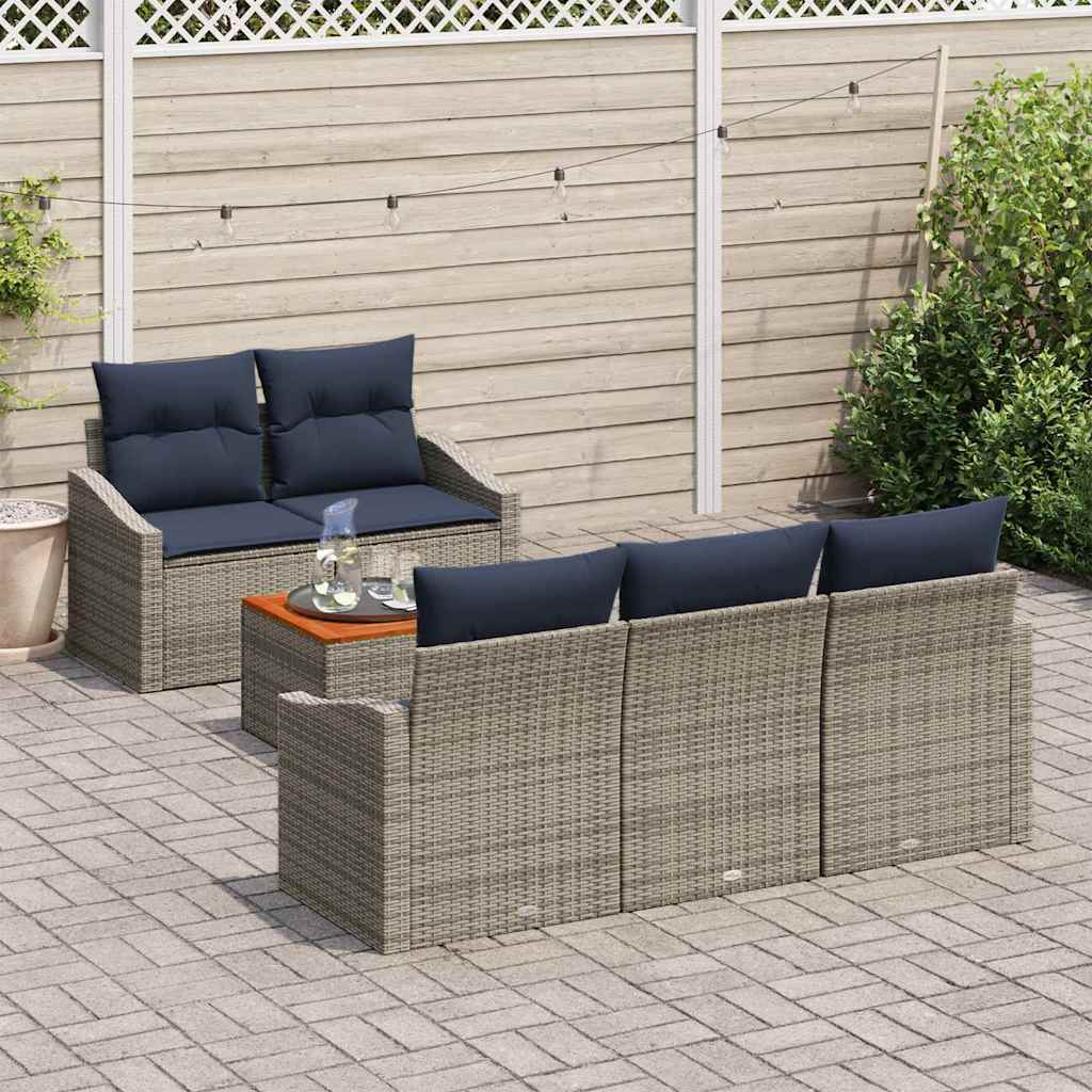 Tuinbankenset met opslag 6 pcs Grijs en Marineblauw poly rattan