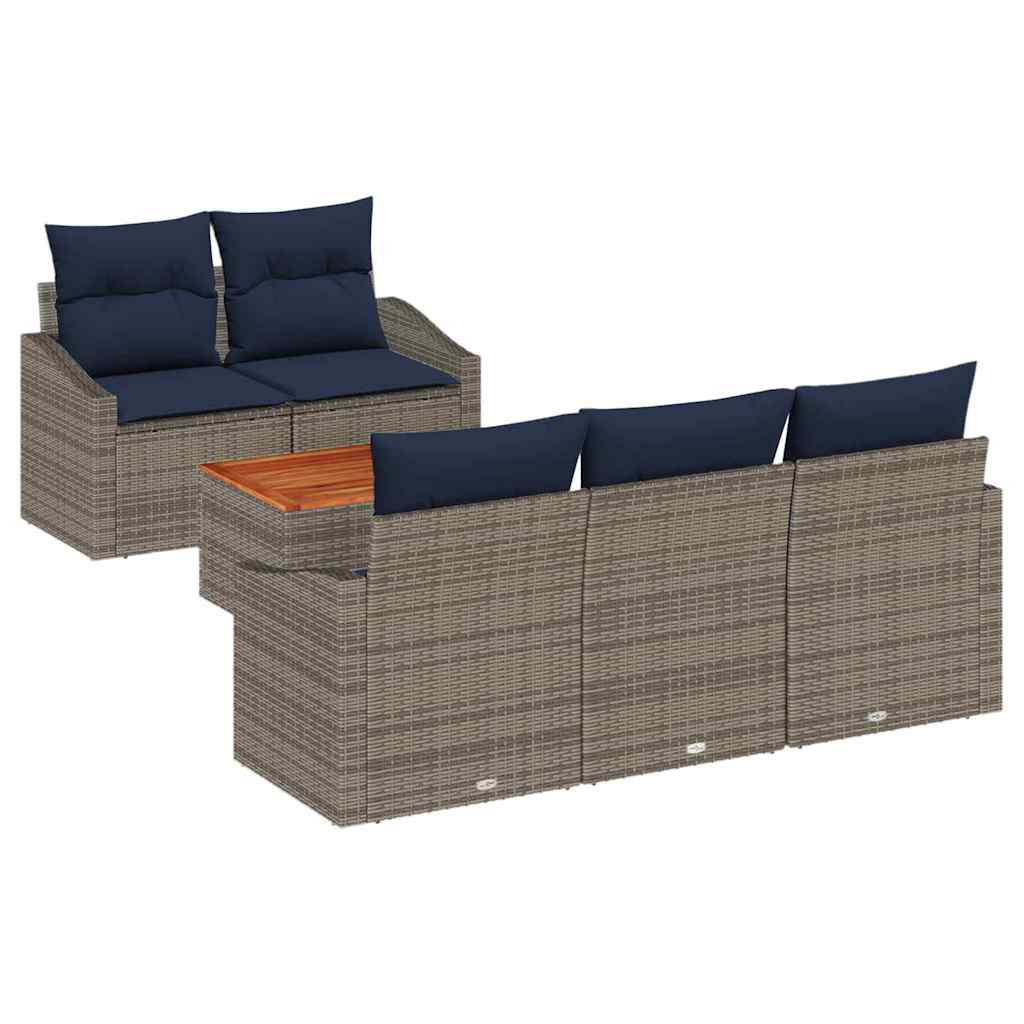 Tuinbankenset met opslag 6 pcs Grijs en Marineblauw poly rattan