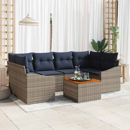 Tuinbankenset met opslag 7 pcs Grijs en Marineblauw poly rattan