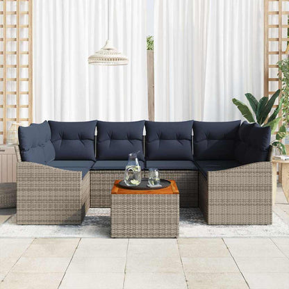 Tuinbankenset met opslag 7 pcs Grijs en Marineblauw poly rattan