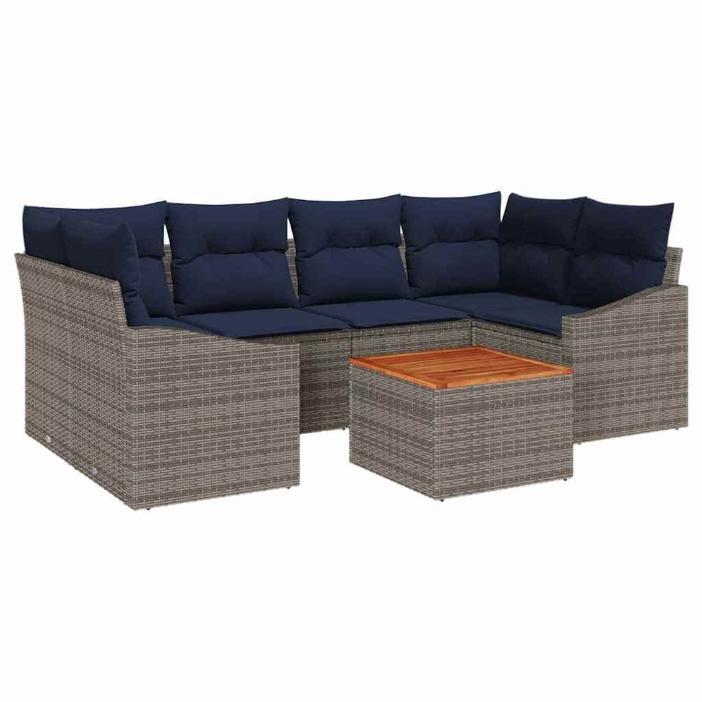 Tuinbankenset met opslag 7 pcs Grijs en Marineblauw poly rattan