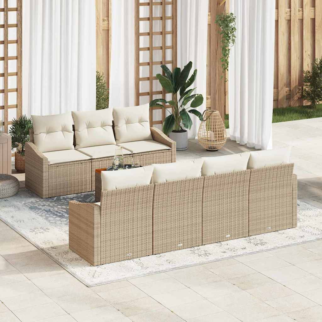 Tuinbankenset met opslag 8 pcs Beige en Crème poly rattan
