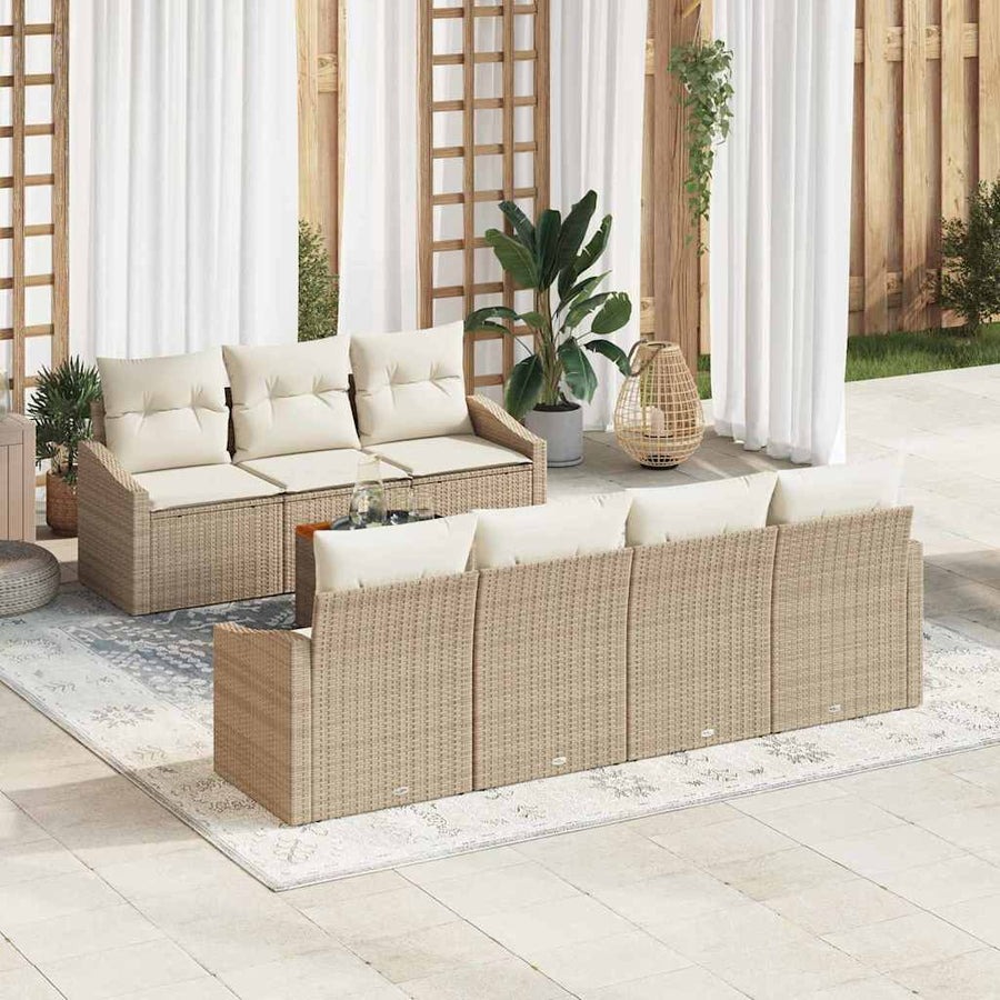 Tuinbankenset met opslag 8 pcs Beige en Crème poly rattan