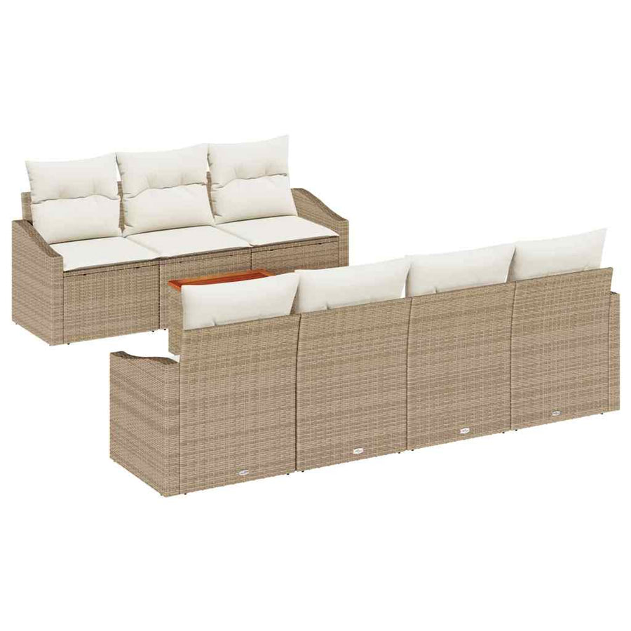 Tuinbankenset met opslag 8 pcs Beige en Crème poly rattan