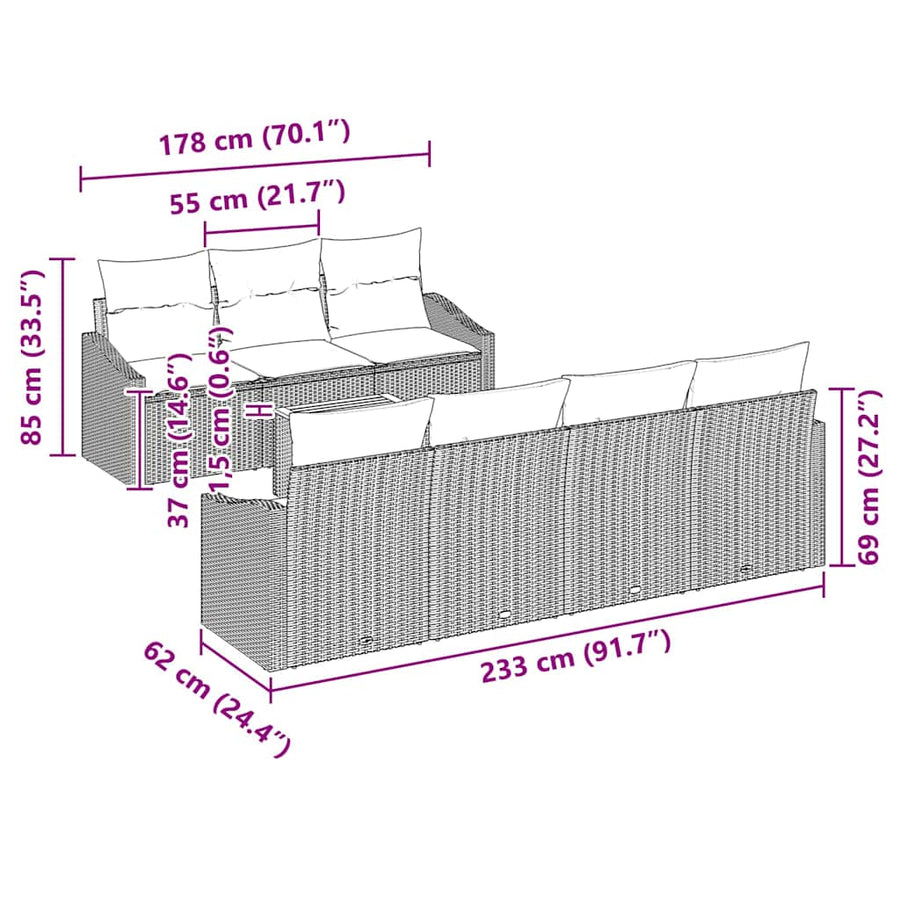 Tuinbankenset met opslag 8 pcs Beige en Crème poly rattan