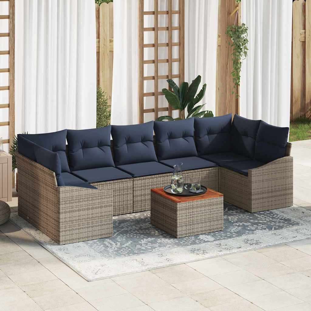 Tuinbankenset met opslag 8 pcs Grijs en Marineblauw poly rattan