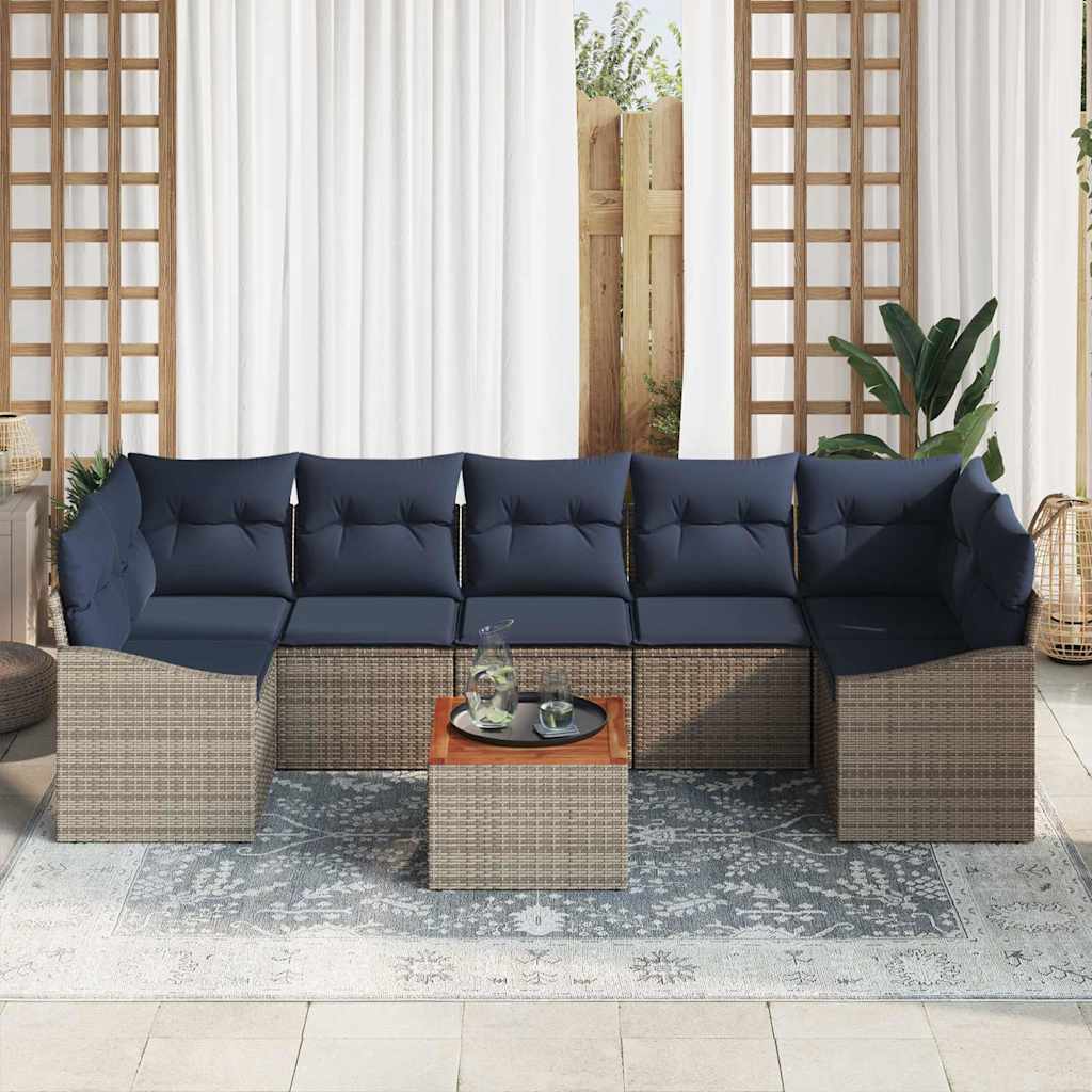 Tuinbankenset met opslag 8 pcs Grijs en Marineblauw poly rattan
