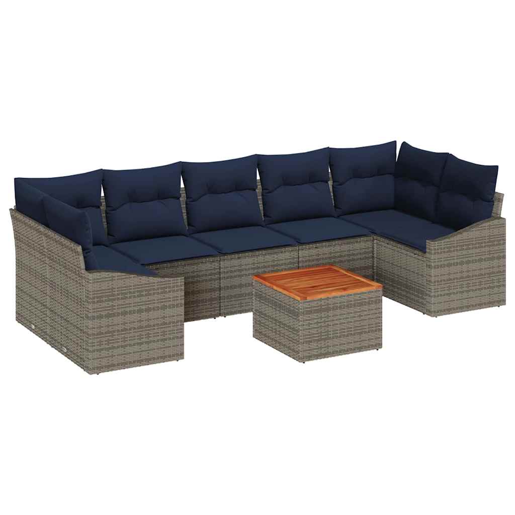 Tuinbankenset met opslag 8 pcs Grijs en Marineblauw poly rattan