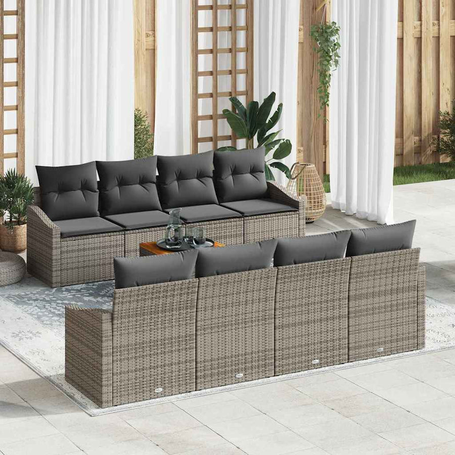 Tuinbankenset met opslag 9 pcs Grijs poly rattan