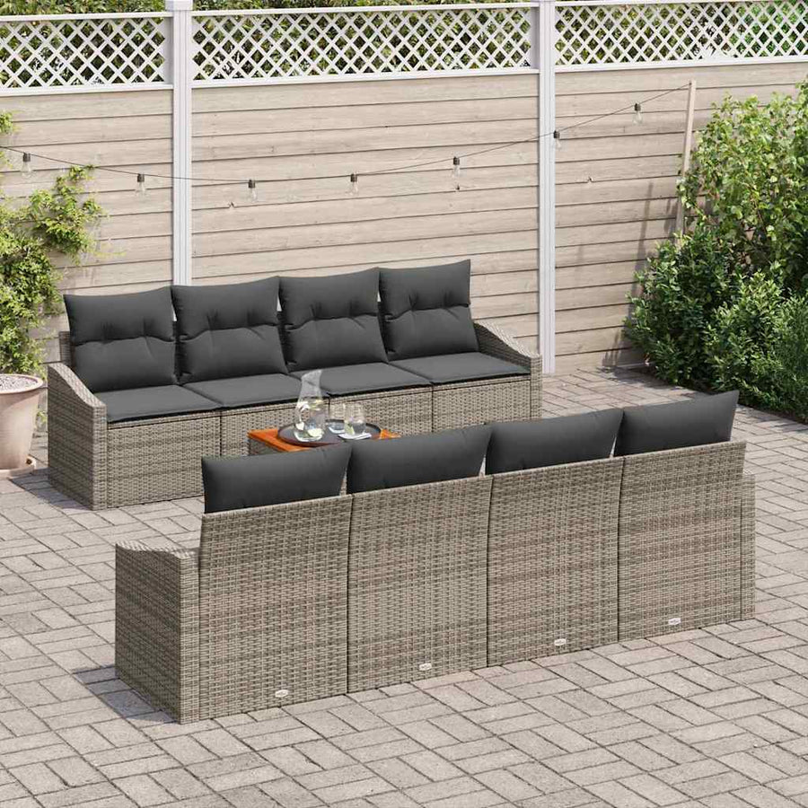 Tuinbankenset met opslag 9 pcs Grijs poly rattan