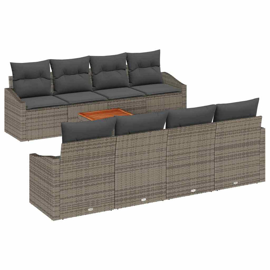 Tuinbankenset met opslag 9 pcs Grijs poly rattan