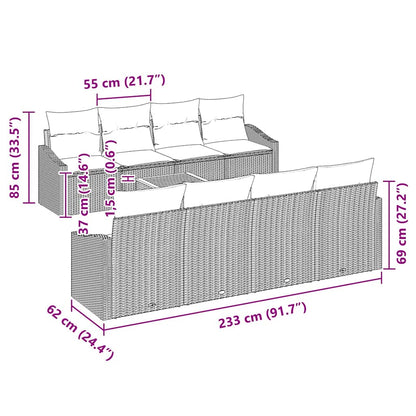 Tuinbankenset met opslag 9 pcs Grijs poly rattan