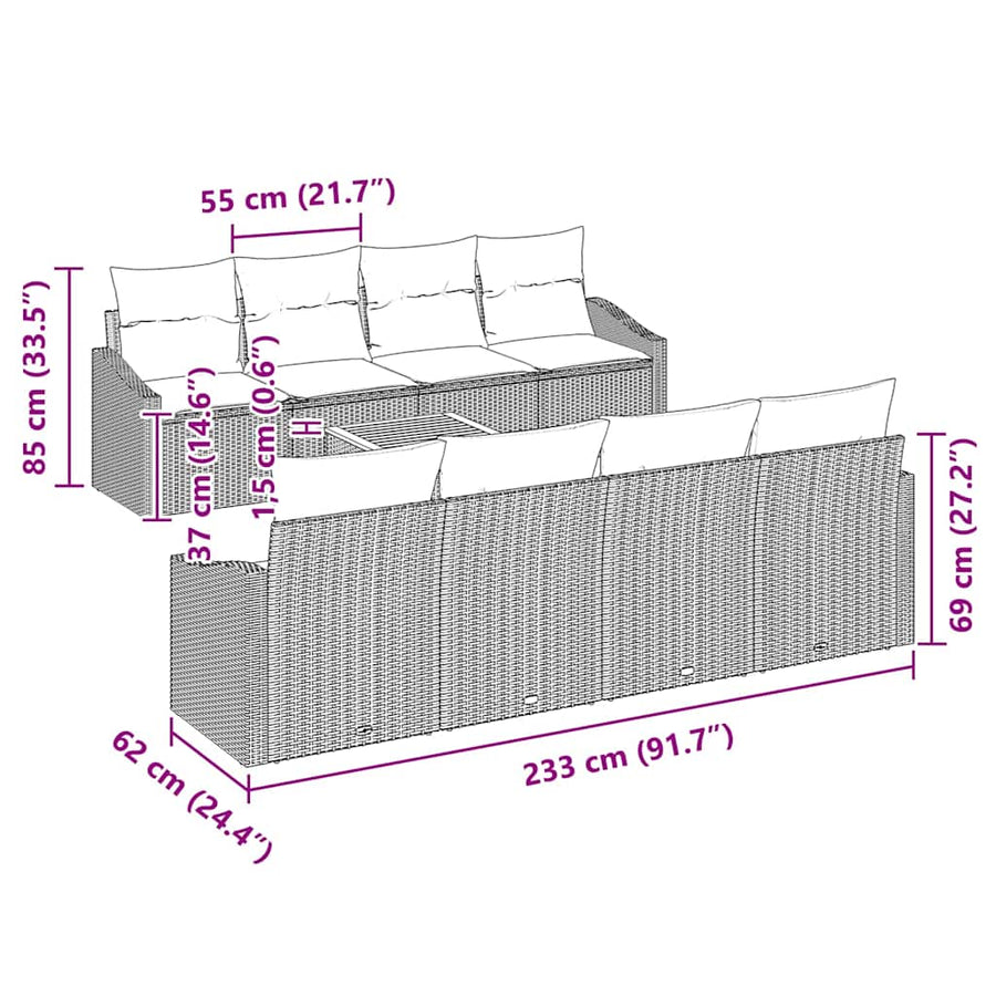 Tuinbankenset met opslag 9 pcs Grijs poly rattan