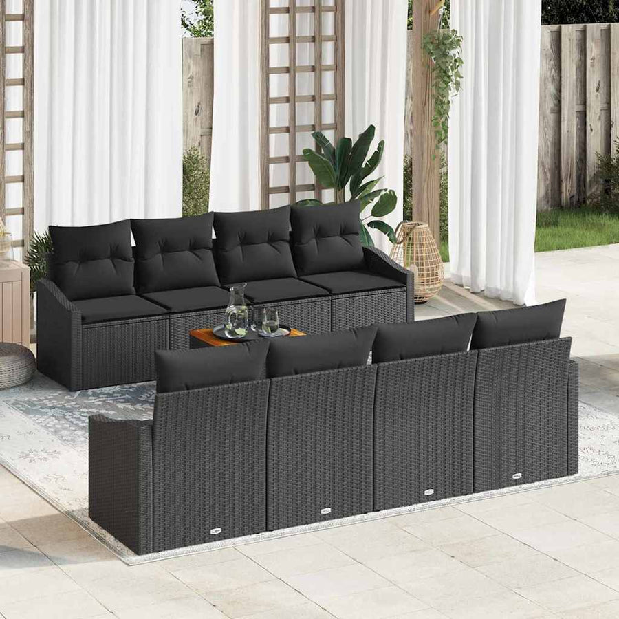 Tuinbankenset met opslag 9 pcs Zwart poly rattan