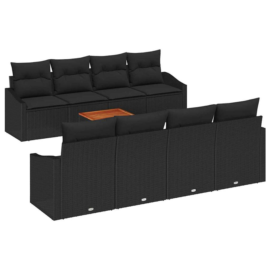 Tuinbankenset met opslag 9 pcs Zwart poly rattan
