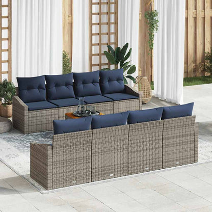 Tuinbankenset met opslag 9 pcs Grijs en Marineblauw poly rattan