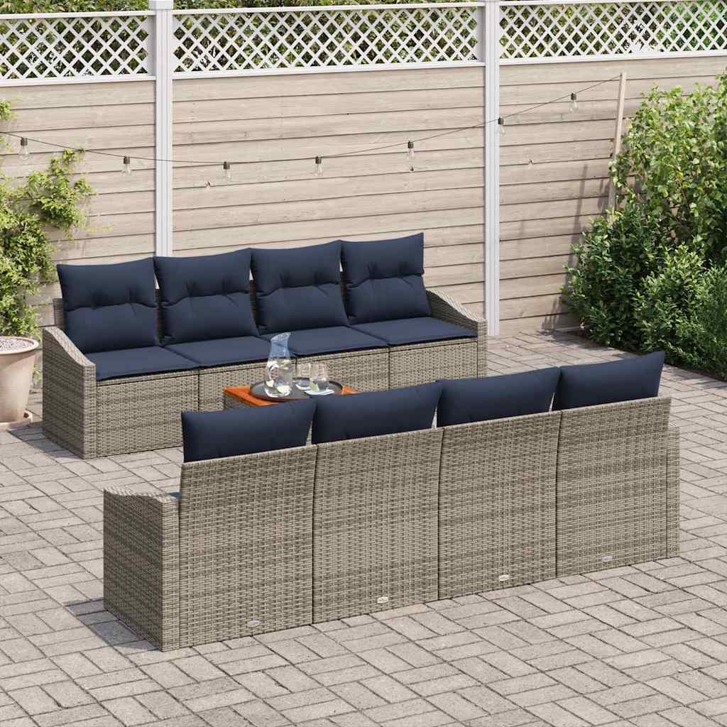 Tuinbankenset met opslag 9 pcs Grijs en Marineblauw poly rattan