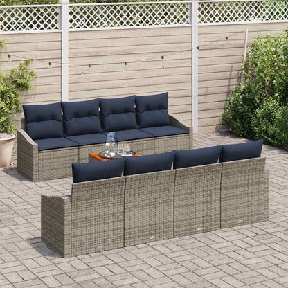 Tuinbankenset met opslag 9 pcs Grijs en Marineblauw poly rattan