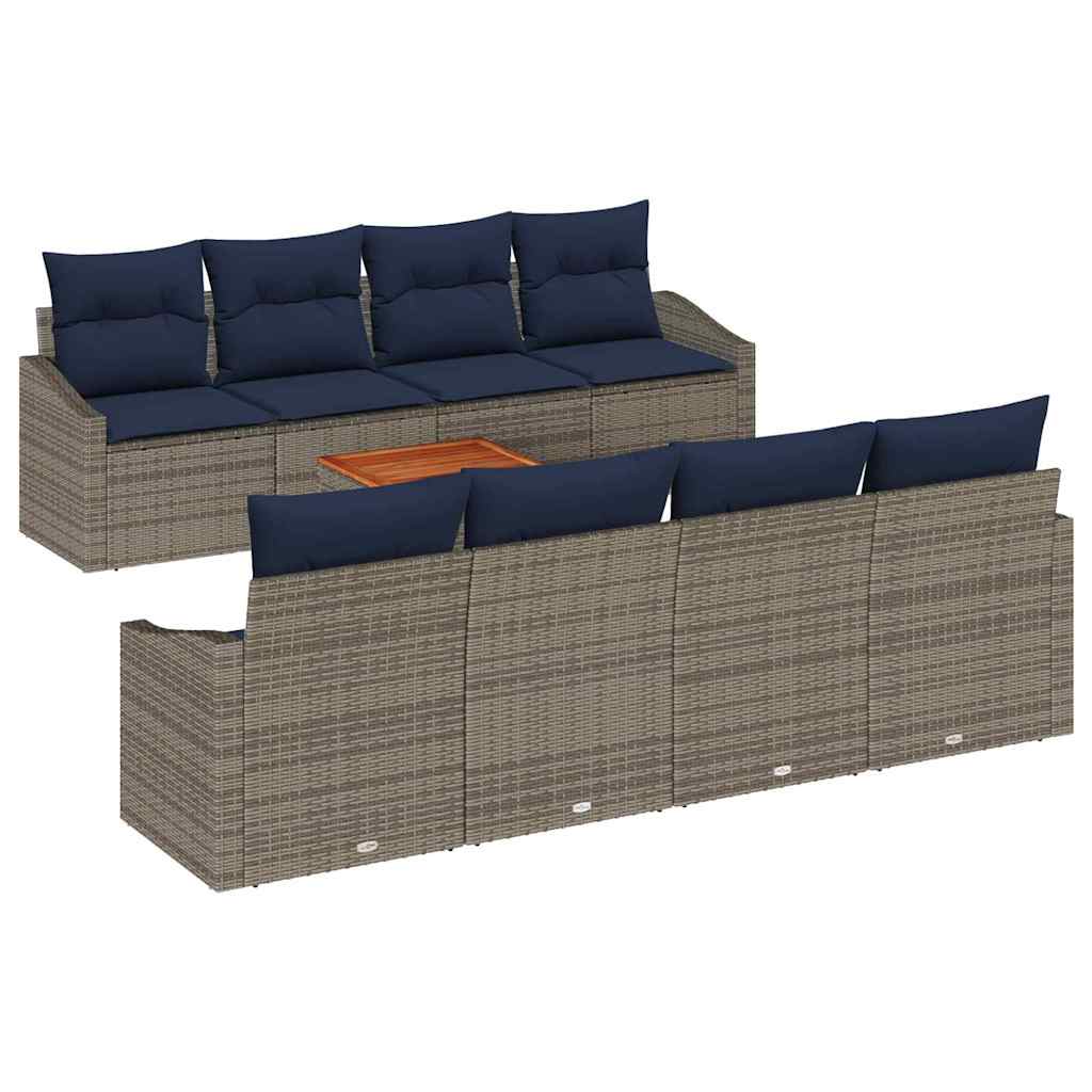 Tuinbankenset met opslag 9 pcs Grijs en Marineblauw poly rattan