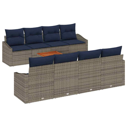 Tuinbankenset met opslag 9 pcs Grijs en Marineblauw poly rattan