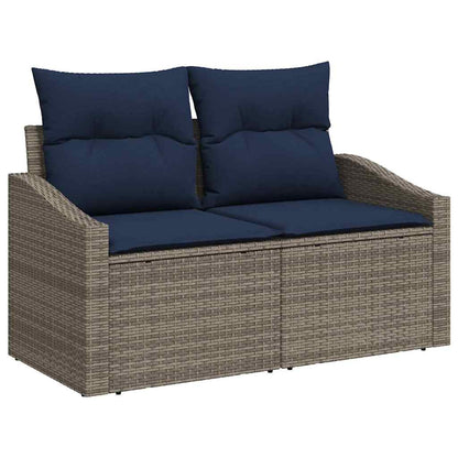 Tuinbankenset met opslag 9 pcs Grijs en Marineblauw poly rattan