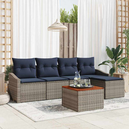 Tuinbankenset met opslag 6 pcs Grijs en Marineblauw poly rattan