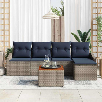 Tuinbankenset met opslag 6 pcs Grijs en Marineblauw poly rattan