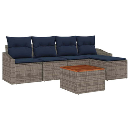 Tuinbankenset met opslag 6 pcs Grijs en Marineblauw poly rattan