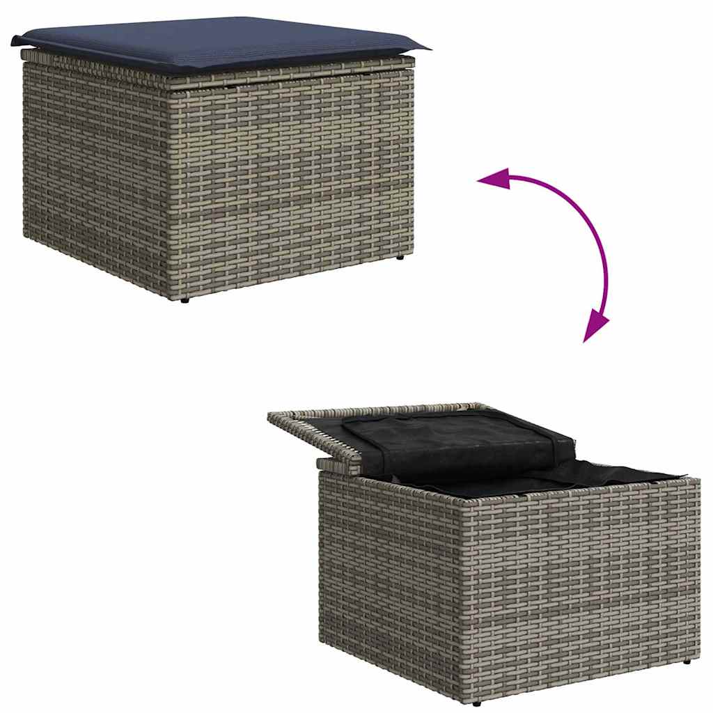 Tuinbankenset met opslag 6 pcs Grijs en Marineblauw poly rattan