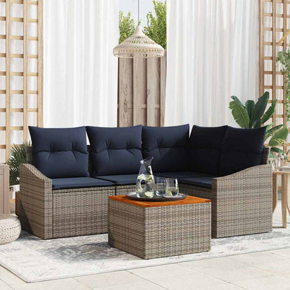 Tuinbankenset met opslag 5 pcs Grijs en Marineblauw poly rattan