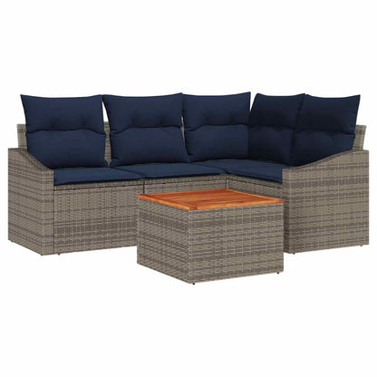 Tuinbankenset met opslag 5 pcs Grijs en Marineblauw poly rattan