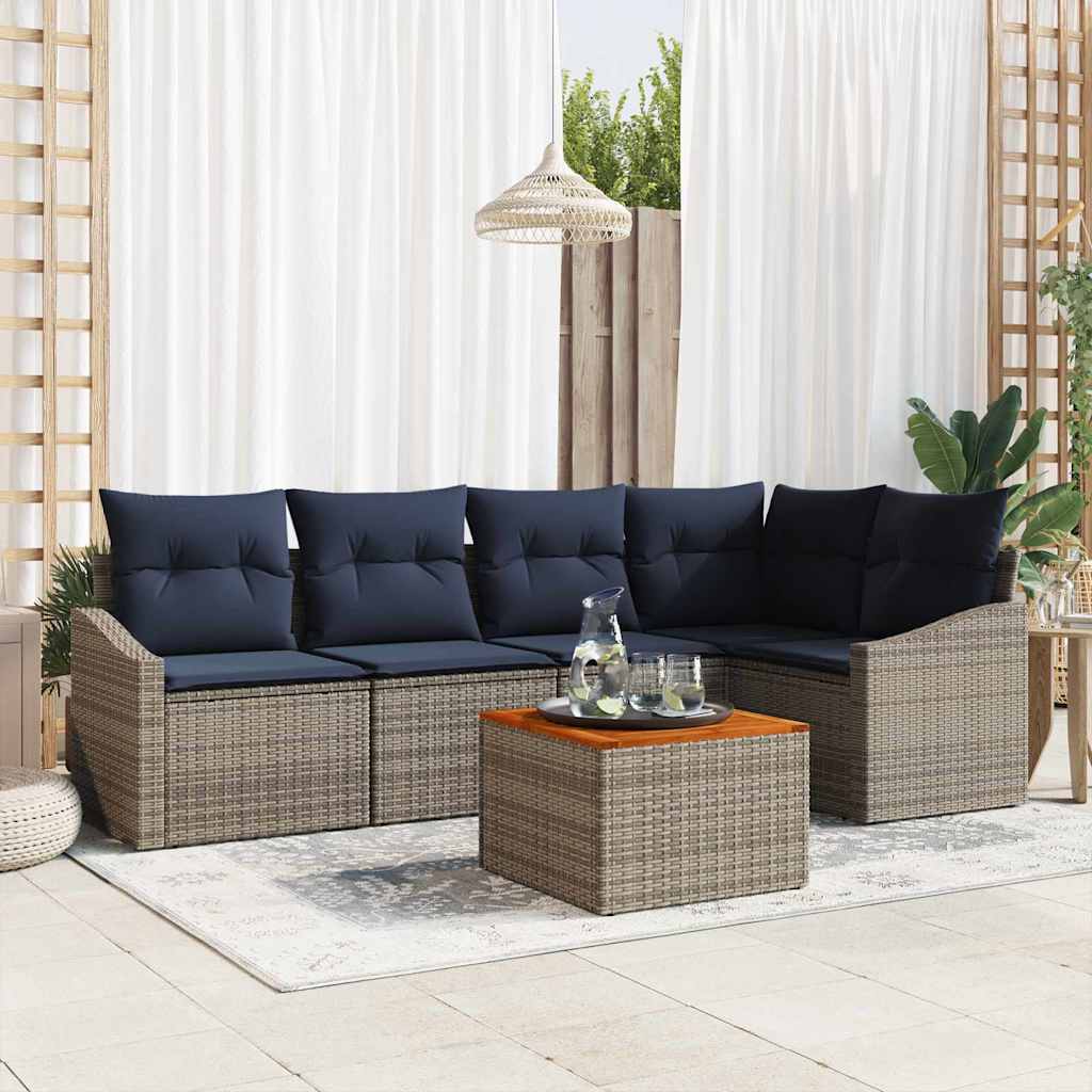 Tuinbankenset met opslag 6 pcs Grijs en Marineblauw poly rattan