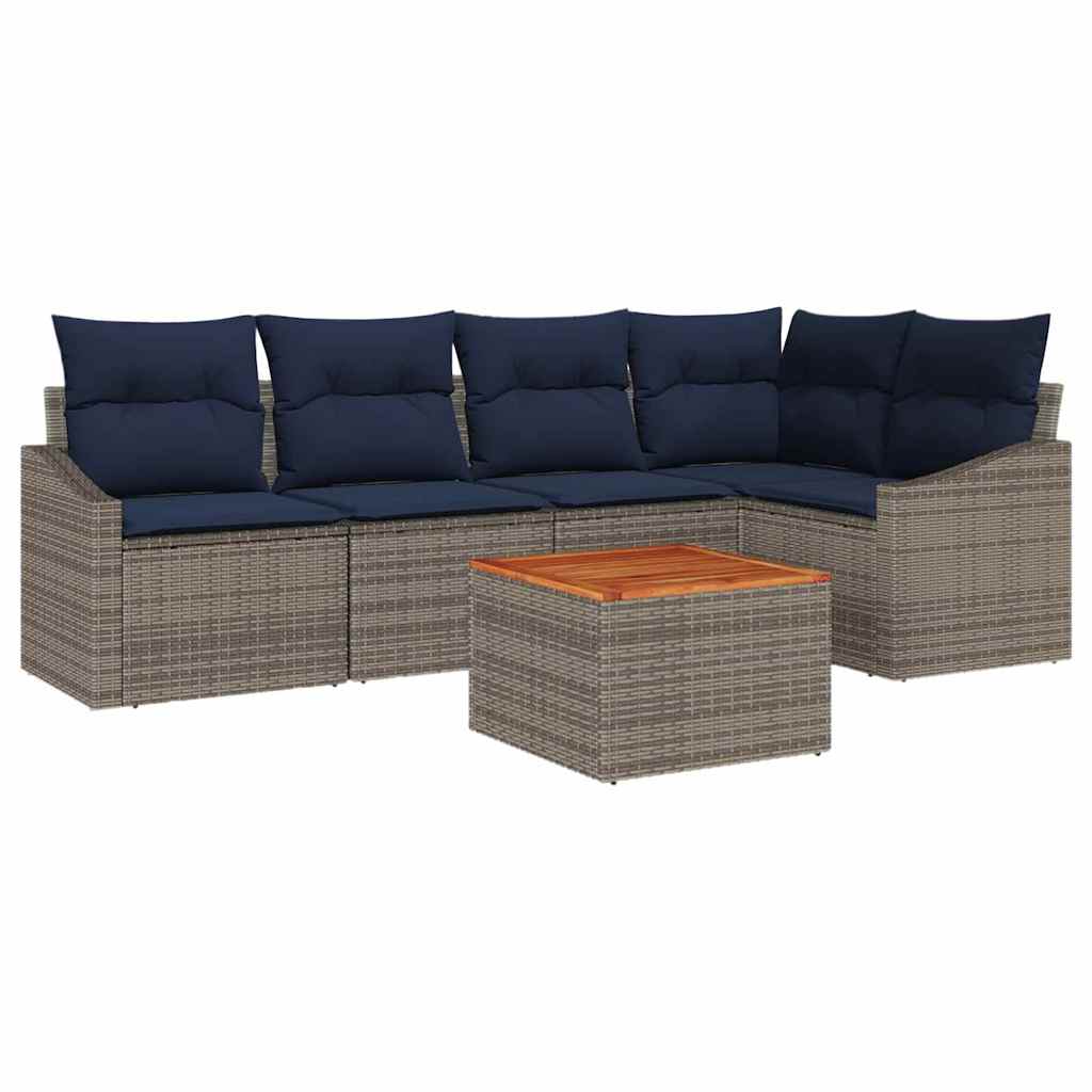 Tuinbankenset met opslag 6 pcs Grijs en Marineblauw poly rattan