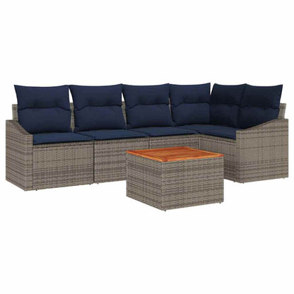 Tuinbankenset met opslag 6 pcs Grijs en Marineblauw poly rattan