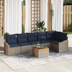 Tuinbankenset 7-delig poly rattan grijs marineblauw
