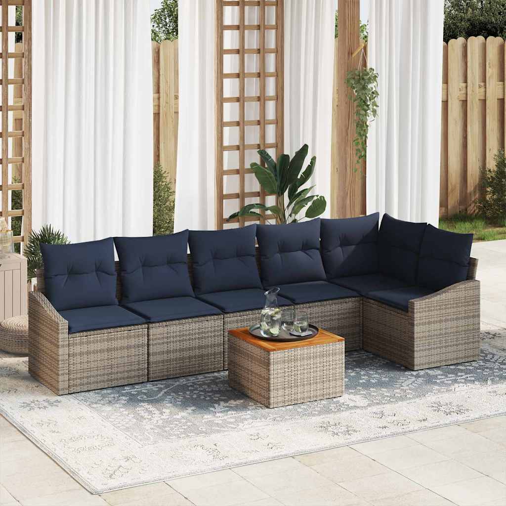 Tuinbankenset met opslag 7 pcs Grijs en Marineblauw poly rattan