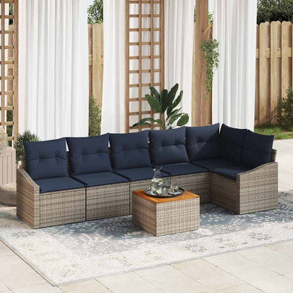 Tuinbankenset met opslag 7 pcs Grijs en Marineblauw poly rattan