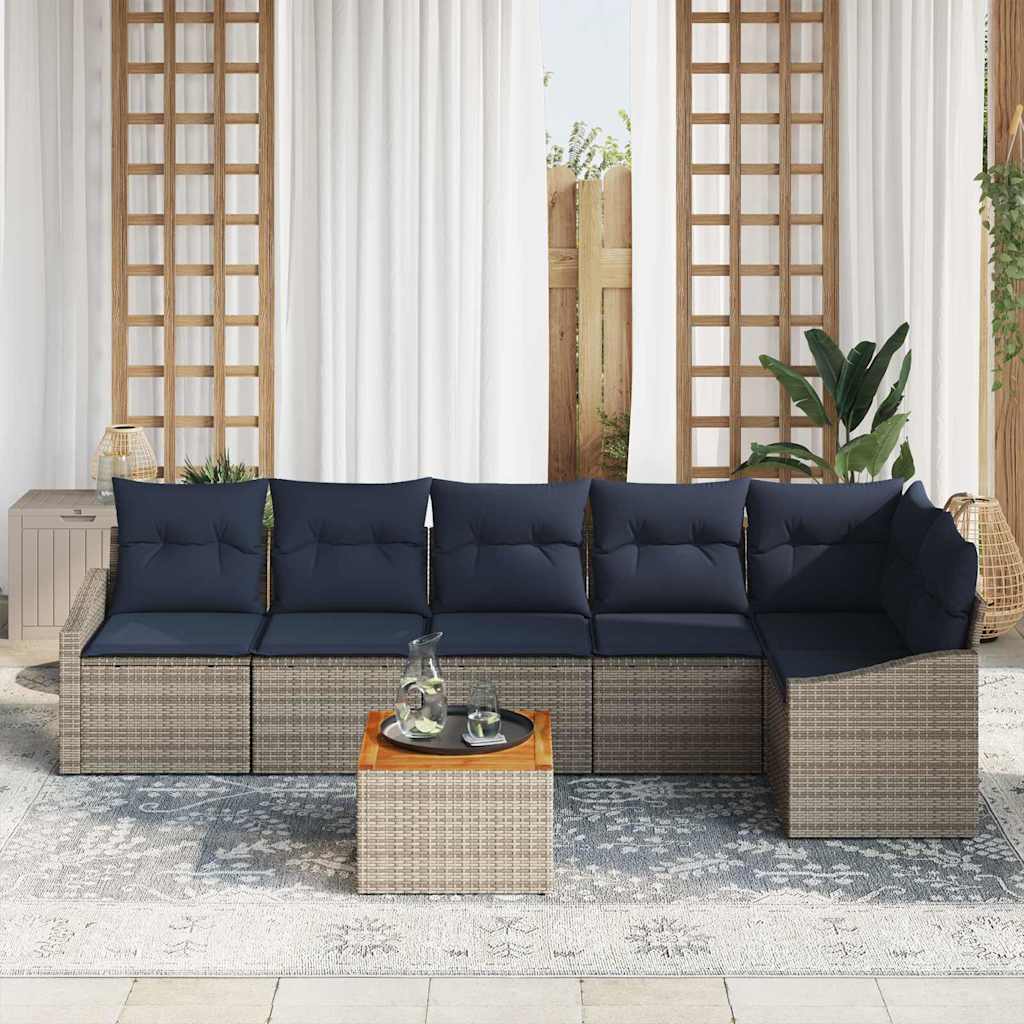 Tuinbankenset met opslag 7 pcs Grijs en Marineblauw poly rattan