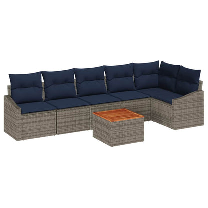 Tuinbankenset met opslag 7 pcs Grijs en Marineblauw poly rattan