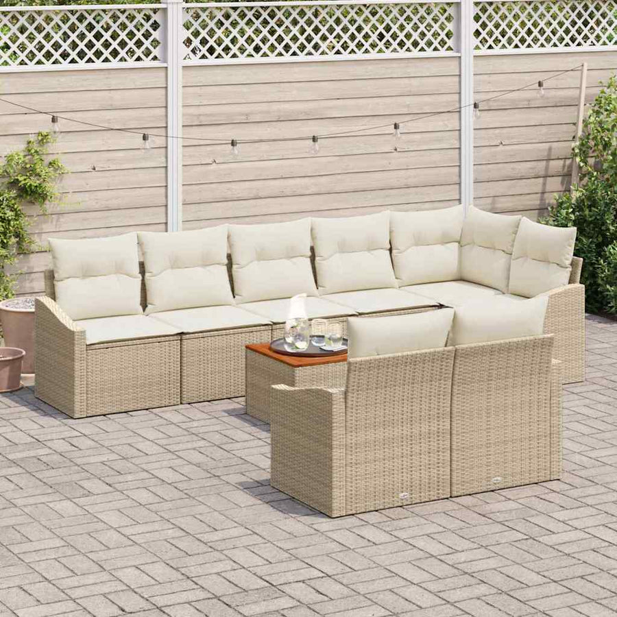 Tuinbankenset met opslag 9 pcs Beige en Crème poly rattan