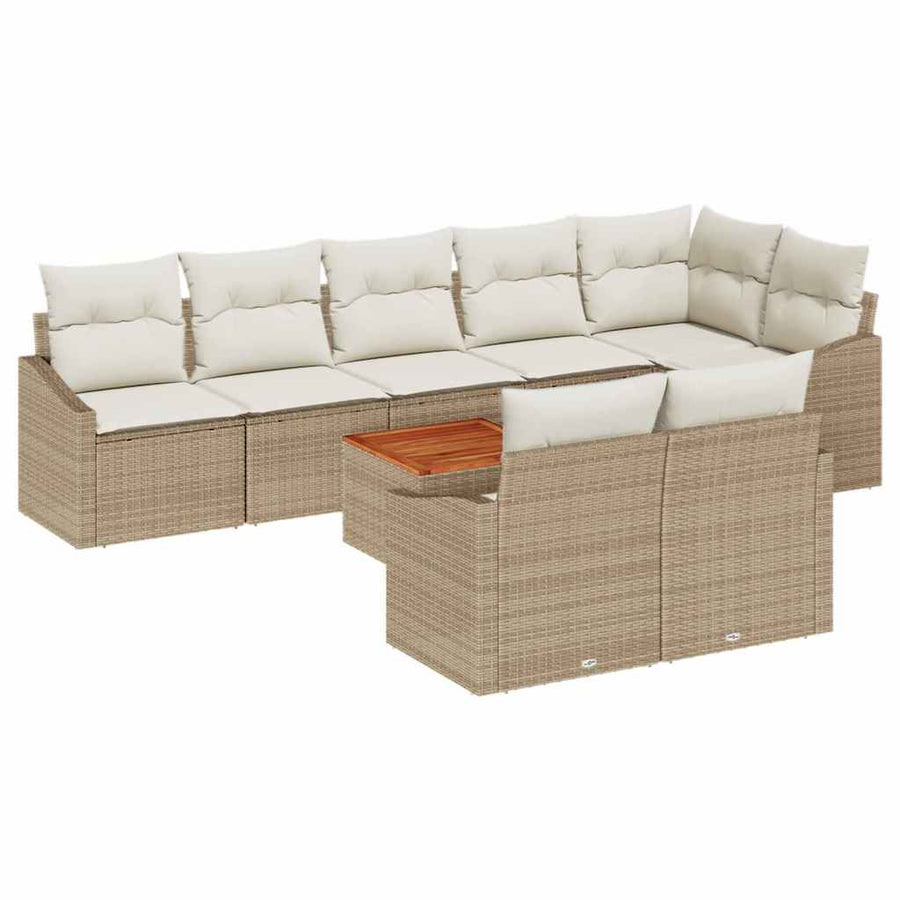 Tuinbankenset met opslag 9 pcs Beige en Crème poly rattan