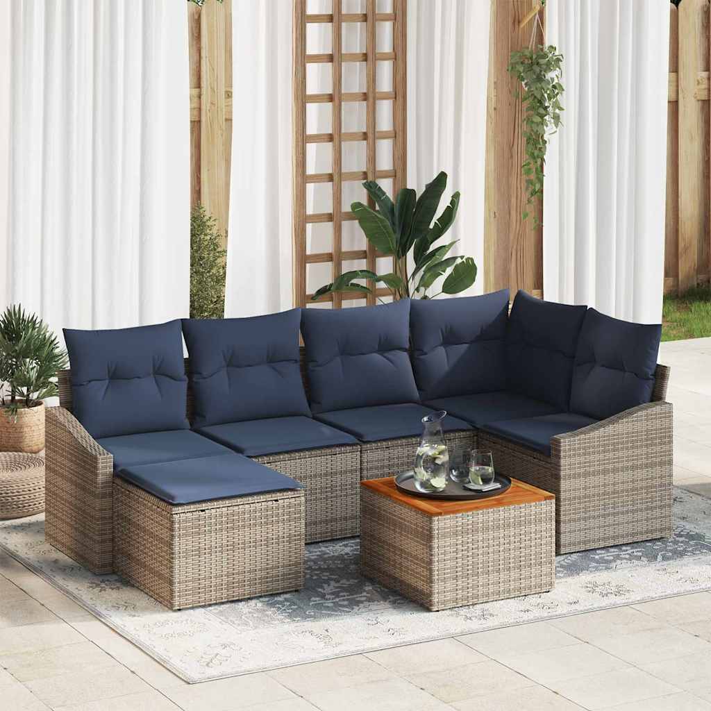Tuinbankenset met opslag 7 pcs Grijs en Marineblauw poly rattan