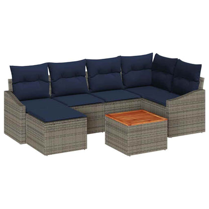 Tuinbankenset met opslag 7 pcs Grijs en Marineblauw poly rattan