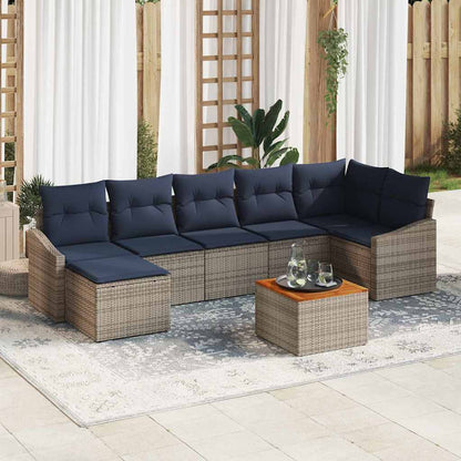 Tuinbankenset met opslag 8 pcs Grijs en Marineblauw poly rattan