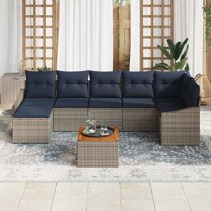 Tuinbankenset met opslag 8 pcs Grijs en Marineblauw poly rattan